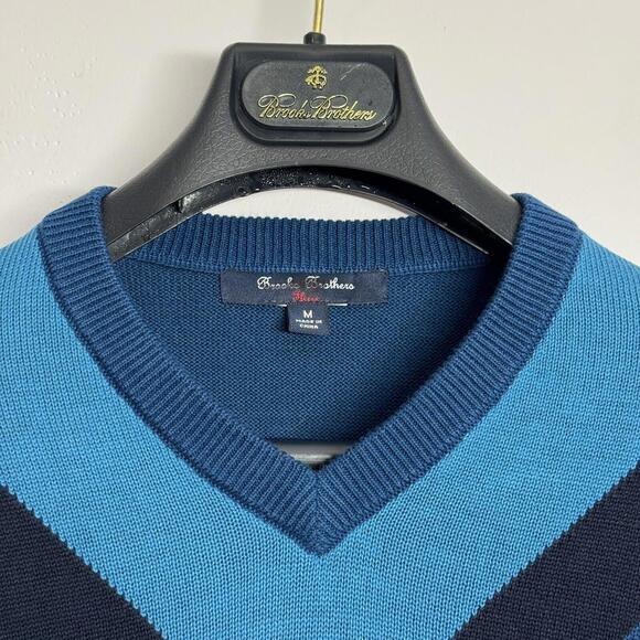 NWOT Boys Brooks Brothers V-Neck Sweater Blue Navy Teal Color Block Medium - Picture 2 of 4